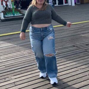 AE Strigid Super High-Waisted Baggy Straight Jeans | Size 20 Short